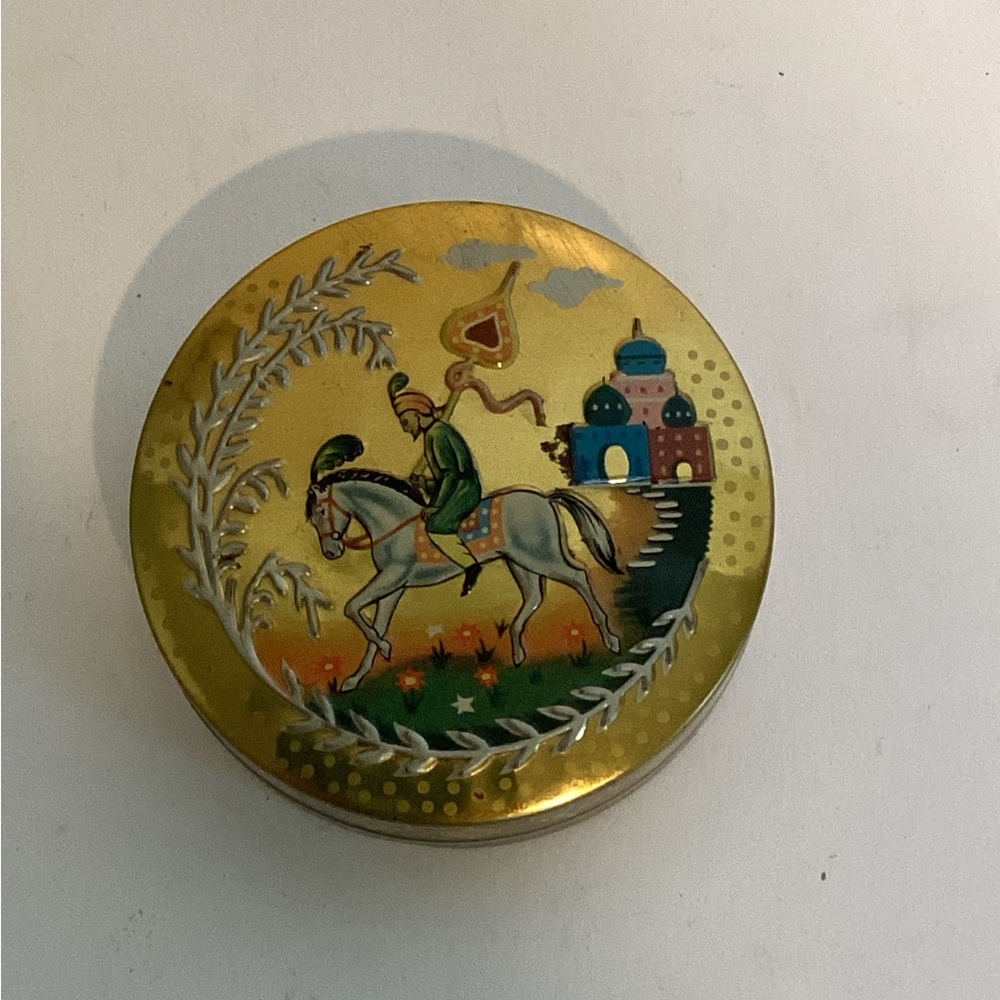 Baret Ware Tin Miniature Container 3” Prince on Horse Made in England Vintage